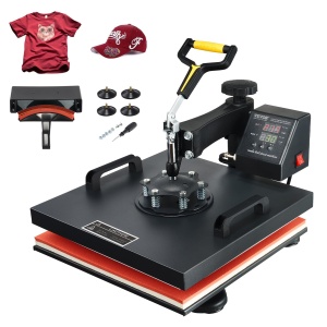 Presa termica VEVOR TLM12001, 38 x 38 cm, 1500 W, Rosu si Negru