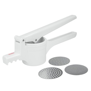Presare cartofi si spatzle Metaltex Pressy, 3 insertii din otel inoxidabil, alb
