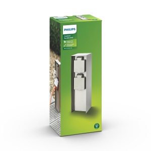 Priza Exterioara Philips Rock, 2 Stecher, Inox, IP44