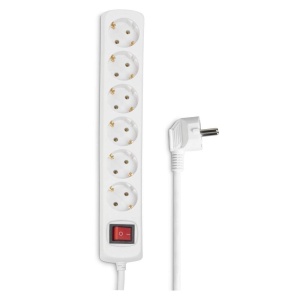 Priza Hama cu 6 cai (priza multipla cu comutator Save Energy pentru economisirea energiei, prize rotite la 45 de grade, cablu 1,4 m, testat GS, priza multipla pentru biroul de acasa) alb