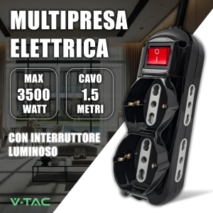 Priza multipla V-TAC, 6 prize, 1.5 m cablu, neagra, cu intrerupator - Img 2
