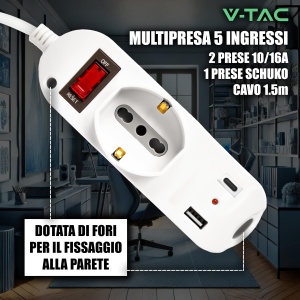 Priza multipla V-TAC cu USB-C Power Delivery 20W, 3 iesiri, 1,5m cablu - Img 4