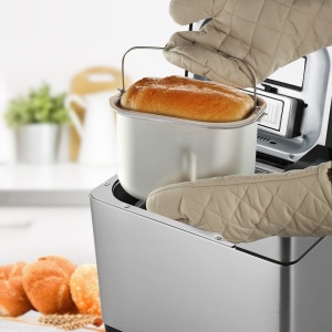 Producator de paine 710W Baking Master cu cutie automata de ingrediente, 19 programe, filtru de paine din otel inoxidabil complet automat cu functie de sincronizare de 15 ore, fereastra de vizualizare argintiu - Img 7
