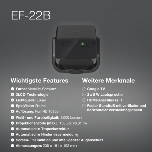 Proiector laser portabil Epson EpiqVision EF-22B Full HD 150 inch Google TV Bluetooth Negru - Img 7
