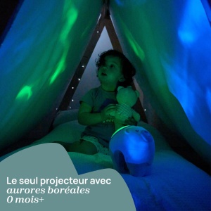 Proiector Urs Polar Chicco First Dreams, Proiector 2 in 1 pentru leagan si pat, Lumina de noapte pentru copii, Proiectie Aurora Borealis, Muzica clasica relaxanta si sunete ale naturii, Jucarii, 0 luni+, Neutru - Img 2