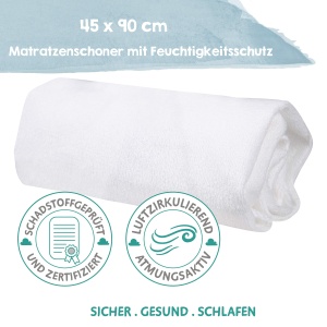 Protectie saltea roba Safe Asleep 40x90 cm - Impermeabila si respirabila certificata OEKO-TEX Alb - Img 3