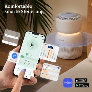 Purificator de aer Levoit HEPA cu 5 senzori, filtru de aer impotriva polenului de praf de mucegai de 99,97%, afisaj in timp real al calitatii aerului, control al aplicatiei, lumina de noapte si zgomot alb pentru un somn mai bun, Sprout - Img 6