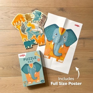 Puzzle din lemn HABA 2-in-1 Elefant 12 piese design african pentru copii 3 - Img 8