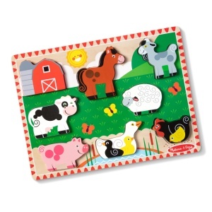 Puzzle din lemn pentru copii Melissa Doug - 8 piese, animale de ferma, varsta 2
