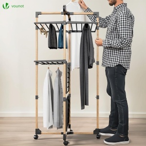 Racks pentru rufe VOUNOT 3 niveluri, 25m lungime, negru, design compact - Img 3