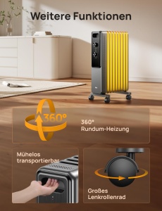 Radiator electric Dreo cu ulei, 2000W, 9 ripeni, termostat ajustabil - Img 8