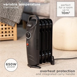 Radiator electric portabil Russell Hobbs RHOFR3001, 650 W, 5 lamele, negru - Img 4