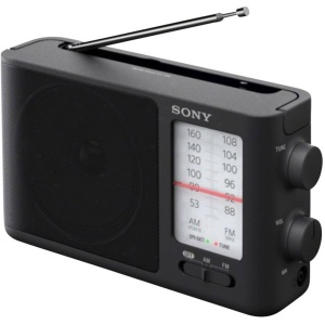 Radio portabil Sony ICF-506, analogic, negru, cu alimentare AC si baterii