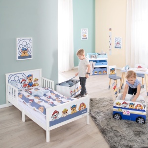 Raft de joaca din lemn roba Paw Patrol - Raft pentru jucarii cu 5 cutii - Raft de depozitare Montessori pentru baieti si fete - Alb/Gri... - Img 4