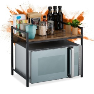 Raft pentru microunde Relaxdays, metal si MDF, stabil, 40 x 53 x 33 cm