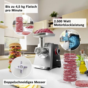 Rasnita electrica Bosch MultiPower MFWS840M, inox, 2500W, capacitate 4.5 kgmin - Img 5