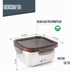Recipient alimentare Lacor Ecoinox 0.65L, otel inoxidabil, cu capac si sistem ClipLock - Img 2