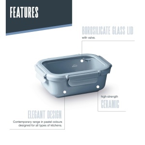 Recipient ceramica Lacor Ceram Blue 1150 ml albastru sistem ClipLock rezistent la temperaturi ridicate - Img 3