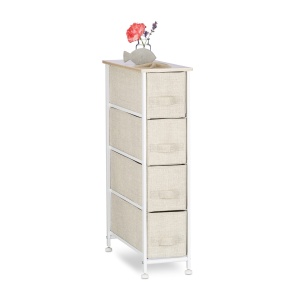 Regal cu 4 Sertare Relaxdays, HxBxT 76 x 20 x 48 cm, Metal si Lemn, Bej