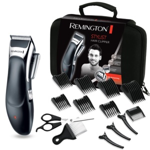 Remington Hair Clipper Professional [auto-ascutire. Lame ceramice cu parghie de reglare/0,5-25 mm] Set de tunsori de par (8 piepteni de atasament, retea/baterie, litiu, husa profesionala cu accesorii de coafura) HC363C