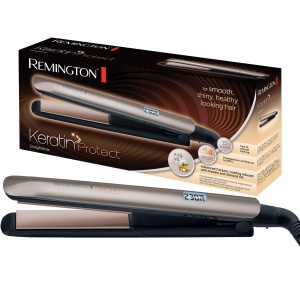 Remington Straightener [acoperire de inalta calitate] Keratina (acoperire ceramica imbogatita cu keratina si ulei de migdale) Afisaj LCD, 10 setari de temperatura 150-230degC, placa de indreptat parul S8540, negru, 110 mm