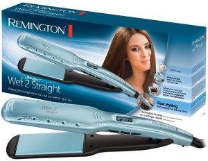 Remington Straightener Wide Wet2Straight (pentru aplicare umeda si uscata - pentru uscarea si indreptarea parului, ingrediente microactive anti-incretire activate termic), afisaj LCD, 140-230degC, placa de indreptat parul S7350, turcoaz