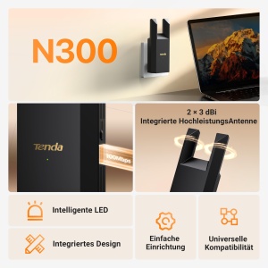 Repetitor WLAN Tenda R10 N300, 300 Mbps, Ethernet, Acoperire 120 m - Img 2