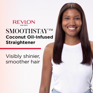 Revlon SmoothStay 25 mm Indreptator de indreptat cu ulei de cocos + geanta de calatorie (farfurii plutitoare cu margini rotunjite, temperatura reglabila pana la 235degC) - RVST2211P - Img 2