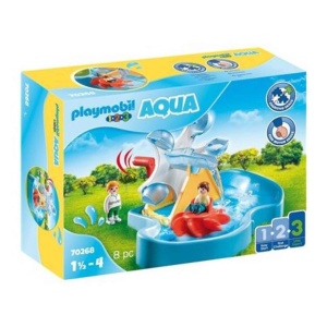 Roata cu apa PLAYMOBIL 1.2.3 70268 cu carusel, 8 piese, pentru copii 1.5 ani