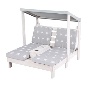 Roba Dublu Leagan pentru Copii din Lemn, 2 Locuri, Protectie UV, Gri