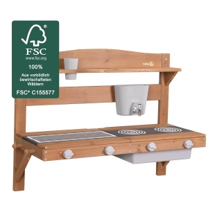 Roba Matschkuche pentru copii - Bucatarie de exterior cu accesorii, din lemn tratat, 65x85x35 cm - Img 5