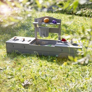 Roba Sandkasten cu Matschkuche 2in1 pentru copii, FSC, 54x116x37 cm, gri - Img 3