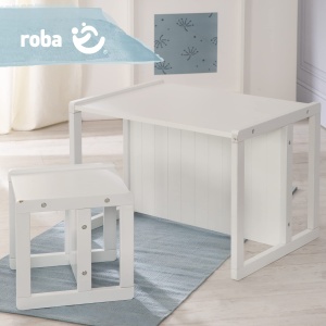 roba Scaun pentru copii in stil casa de tara - Scaun si scaun reversibil cu 3 inaltimi de sezut - Scaun multifunctional pentru copii - Lemn alb - Img 8