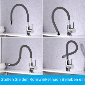 Robinet de bucatarie GRIFEMA G4002-9 cu iesire flexibila, inaltime 250mm, gri si crom - Img 7