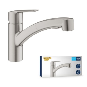 Robinet de bucatarie GROHE QUICKFIX Start - Baterie de chiuveta cu o singura parghie, DN15 (pivotare la 90deg, cu spray de pulverizare extrasa) supersteel, 30531DC1 - Img 1