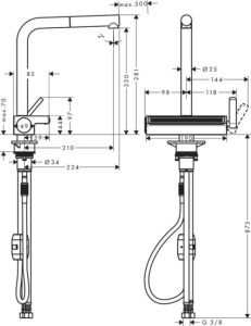 Robinet de bucatarie hansgrohe Aquno Select M81, crom, 250mm, 2 tipuri de jet - Img 3