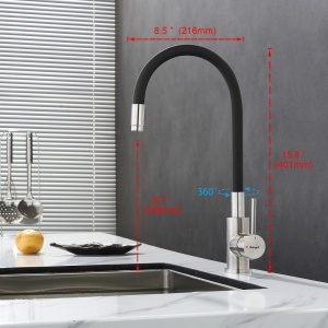 Robinet de bucatarie Ibergrif, cu tub flexibil, negru mat, 360 rotativ - Img 2