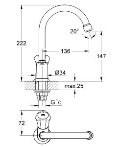Robinet de chiuveta GROHE Costa, crom, 360 rotire, suprafata rezistenta - Img 2