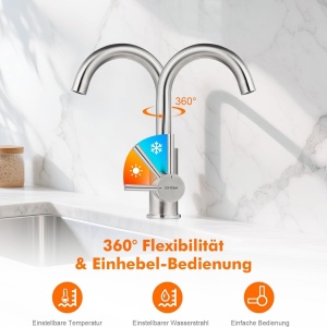Robinet inalt GRIFEMA G1002A, 180 mm, inox, gri periat, rotire 360 grade - Img 3