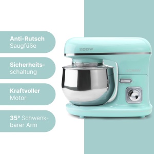 Robot de bucatarie Bomann(r) 1100 wati | Masina de framantat 5L | incl. carlige de aluat, carlige de amestecare si fierberi de zapada | pentru aluat de pana la 3 kg | cutie de viteze speciala robusta | Robot de bucatarie | Masina de aluat KM 6030 CB menta - Img 4
