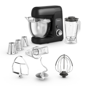 Robot de bucatarie Moulinex Bake Partner, 1100 W, putere durabila, set de accesorii BakeGood, QA522810 Planetary Motion, Glama Black