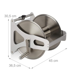 Rola pentru furtun de gradina Relaxdays, inox si aluminiu, 30,5x45x36,5 cm, argintie - Img 4