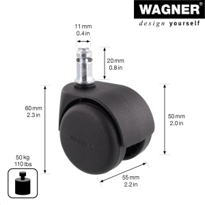 Role birou WAGNER 5 piese - Diametru 50 mm, Inaltime 60 mm, Capacitate 50 kg - Img 2