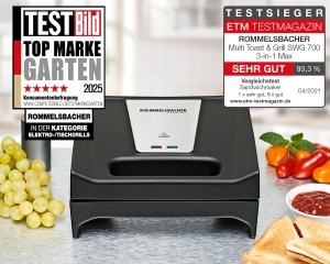 ROMMELSBACHER Multi Toast & Grill SWG 700 'Max' - 3 farfurii interschimbabile cu acoperire antiaderenta pentru sandvisuri, vafe belgiene, mancare la gratar, 700 wati, negru/otel inoxidabil - Img 2