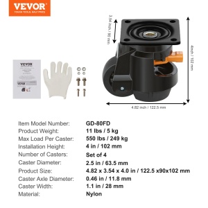 Roti de transport VEVOR GD-80FD, 63.5mm, 1 tona, din nylon, set de 4 - Img 7