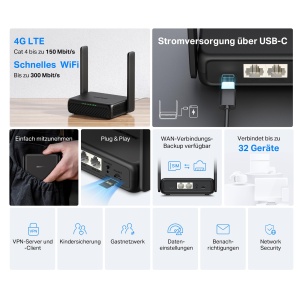 Router 4G LTE Mercusys MB113-4G, viteza 150 Mbits, porturi LAN 100 Mbps, portabil - Img 5