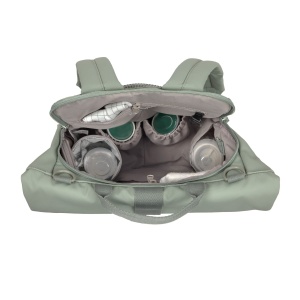 Rucsac pentru scutece pentru bebelusi LASSIG Rucsac pentru scutece Rucsac cu covoras de infasat, atasament pentru carucior, suport pentru sticle produs in mod durabil/GRE Rucsac Rolltop Up verde argintiu - Img 3