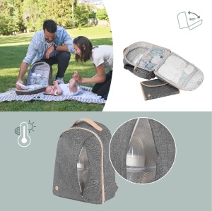 Rucsac scutec Babymoov Le Pyla Smokey - volum de depozitare 17l, deschidere valiza 180 grade, hidrofug - Img 4
