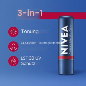 Ruj hidratant NIVEA Caring Beauty 3in1 Red 4,8g - SPF 30, 24h hidratare - Img 3