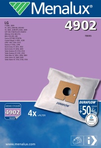 Sac de aspirator Menalux 4902 pentru LG, 4 bucati, Duraflow, alb